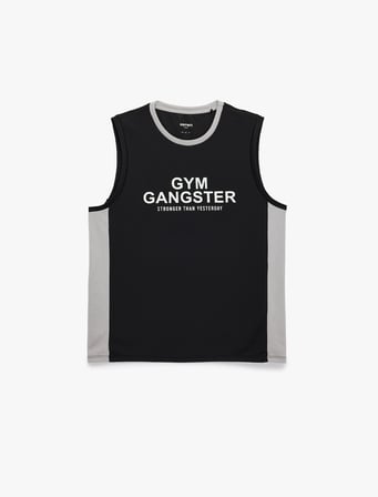Regular Fit Renk Bloklu Kolsuz Bisiklet Yaka Baskılı Spor Atlet