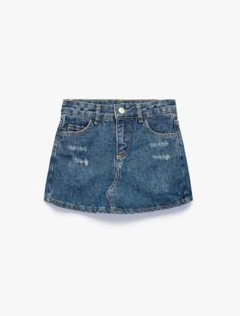 Pamuklu Slim Fit Cep Detaylı Düğmeli Denim Etek