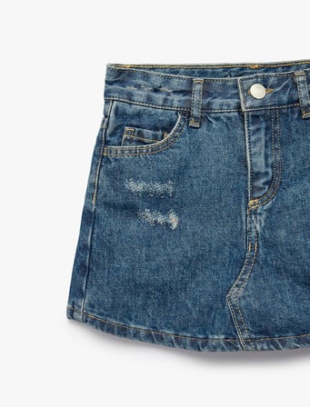 Pamuklu Slim Fit Cep Detaylı Düğmeli Denim Etek