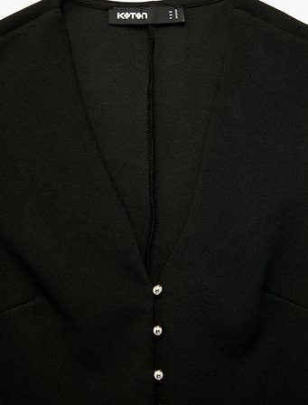 Krep Scuba Kumaş Slim Fit Düğmeli V Yaka Yelek