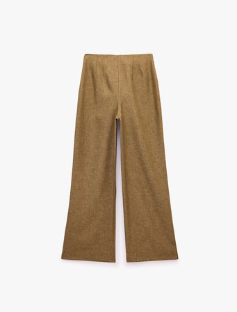 Yüksek Bel Keten Görünümlü Geniş Paça Pantolon