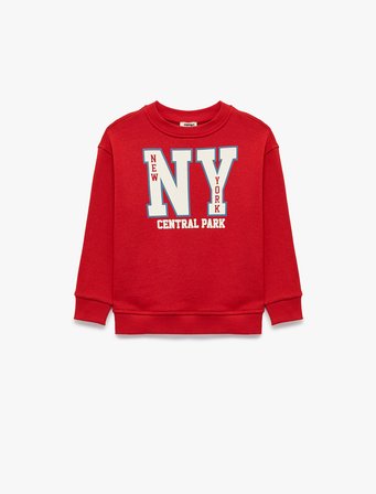 Uzun Kollu Bisiklet Yaka Baskılı Oversize Sweatshirt