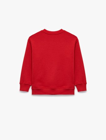 Uzun Kollu Bisiklet Yaka Baskılı Oversize Sweatshirt