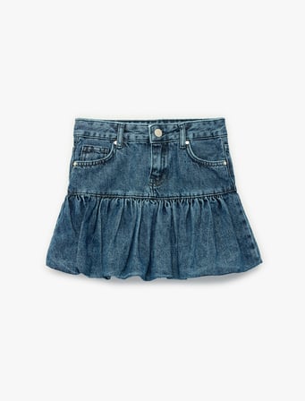 Pamuklu Cepli Balon Form Denim Etek