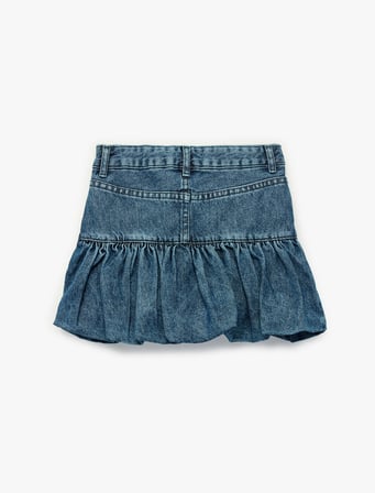Pamuklu Cepli Balon Form Denim Etek