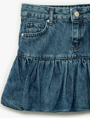 Pamuklu Cepli Balon Form Denim Etek