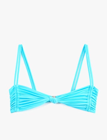 Slim Fit Kalp Yaka Büzgülü Askılı Bikini Üstü