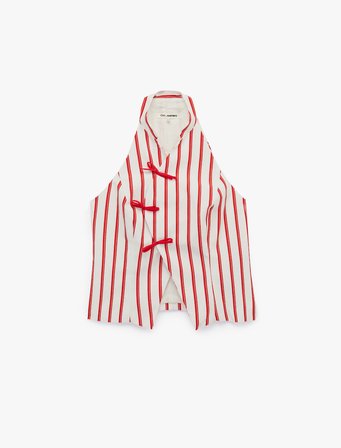 Kruvaze Hakim Yaka Fiyonklu Kolsuz Qipao Görünümlü Çizgili Crop Bluz