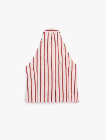Kruvaze Hakim Yaka Fiyonklu Kolsuz Qipao Görünümlü Çizgili Crop Bluz