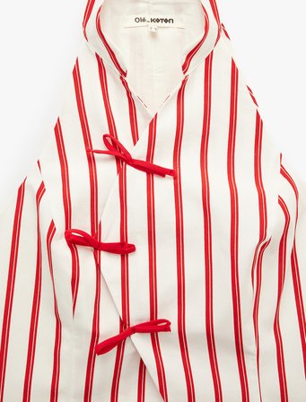 Kruvaze Hakim Yaka Fiyonklu Kolsuz Qipao Görünümlü Çizgili Crop Bluz