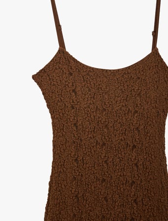 Slim Fit U Yaka Askılı Uzun Dantel Elbise