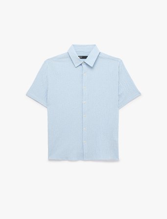 Regular Fit Klasik Yaka Kısa Kollu Pötikare Desenli Gömlek