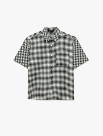 Regular Fit Klasik Yaka Cepli Kısa Kollu Pötikare Desenli Gömlek