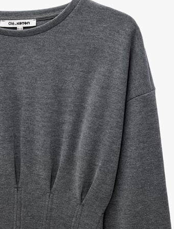 Slim Fit Uzun Kollu Bisiklet Yaka Korse Detaylı Tişört