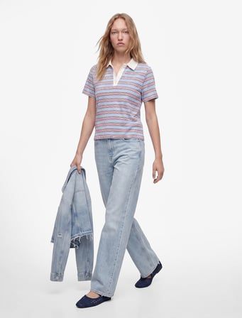 Modal Karışımlı Regular Fit Düğmeli Kısa Kollu Polo Yaka Çizgili Tişört