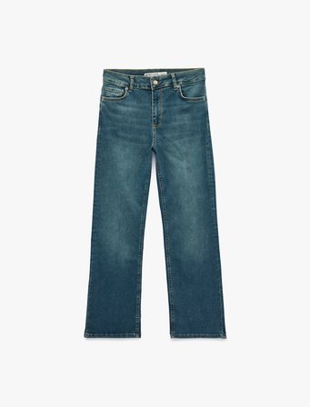 Pamuklu Dar Kalıp Normal Bel İspanyol Paça Denim Pantolon - Flare Jeans