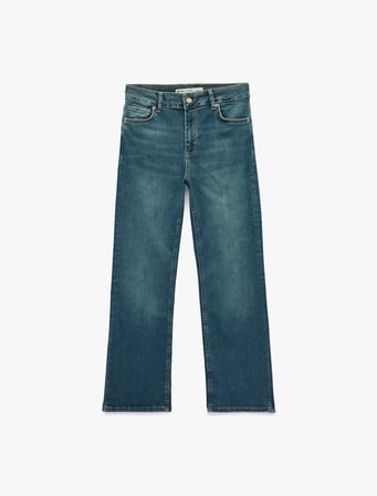 Pamuklu Dar Kalıp Normal Bel İspanyol Paça Denim Pantolon - Flare Jeans