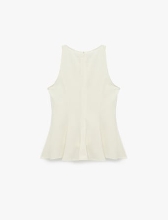 Keten Karışımlı Kolsuz Bisiklet Yaka Peplum Top