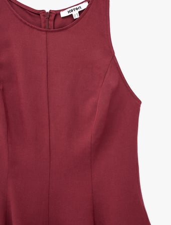Keten Karışımlı Kolsuz Bisiklet Yaka Peplum Top