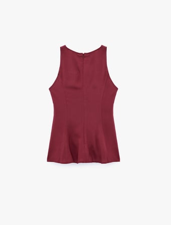 Keten Karışımlı Kolsuz Bisiklet Yaka Peplum Top