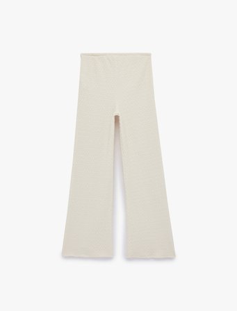Koton X Melis Ağazat - Bürümcük Kumaş Beli Bağcıklı Düz Bol Paça Pantolon