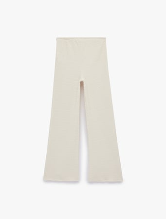 Koton X Melis Ağazat - Bürümcük Kumaş Beli Bağcıklı Düz Bol Paça Pantolon
