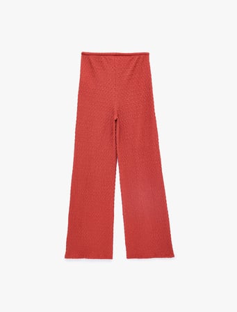 Koton X Melis Ağazat - Bürümcük Kumaş Beli Bağcıklı Düz Bol Paça Pantolon