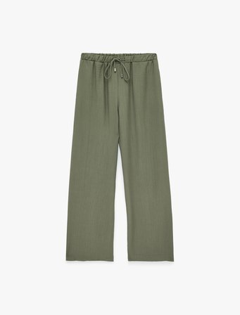 Beli Lastikli Bağlamalı Geniş Paça Pantolon