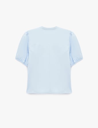 Koton X Sibil Çetinkaya - Pamuklu Slim Fit Kısa Kollu Büzgülü Yaka Poplin Gömlek