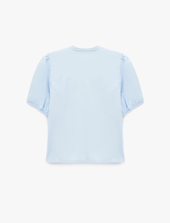 Koton X Sibil Çetinkaya - Pamuklu Slim Fit Kısa Kollu Büzgülü Yaka Poplin Gömlek