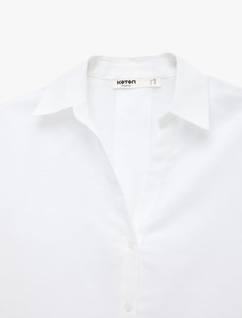 Oversize Klasik Yaka 3/4 Kollu Keten Karışımlı Gömlek