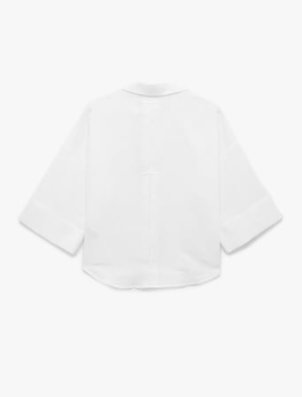 Oversize Klasik Yaka 3/4 Kollu Keten Karışımlı Gömlek