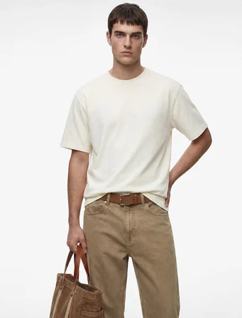 Pamuklu Kısa Kollu Bisiklet Yaka Basic Oversize Tişört
