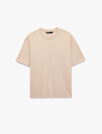 Pamuklu Bisiklet Yaka Kısa Kollu Basic Oversize Tişört