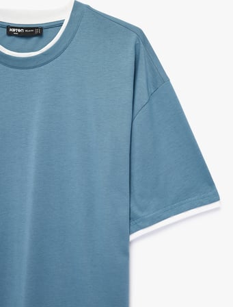 Pamuklu Kısa Kollu Kumaş Detaylı Bisiklet Yaka Oversize Tişört