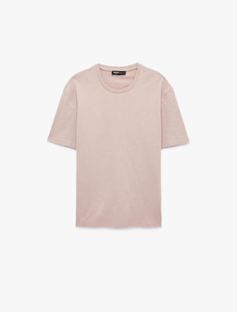 Pamuklu Kısa Kollu Bisiklet Yaka Basic Oversize Tişört
