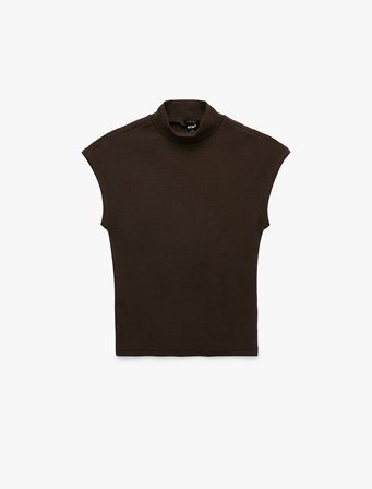 Pamuklu Slim Fit Kolsuz Dik Yaka Bluz