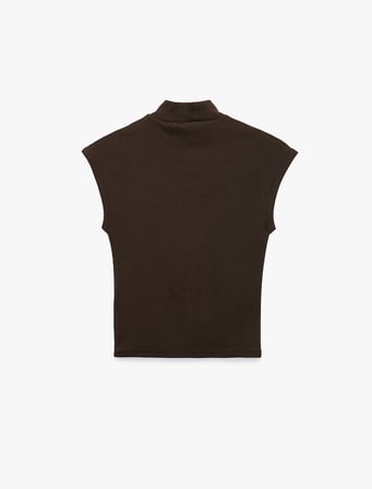 Pamuklu Slim Fit Kolsuz Dik Yaka Bluz
