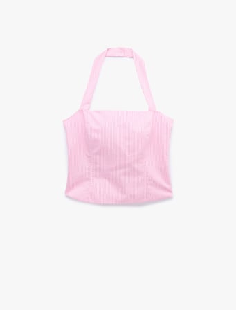 Koton X Sibil Çetinkaya - Pamuklu Slim Fit Çizgili Halter Yaka Korse Büstiyer