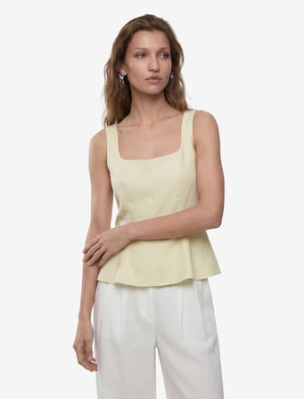 kolsuz kare yaka peplum keten bluz