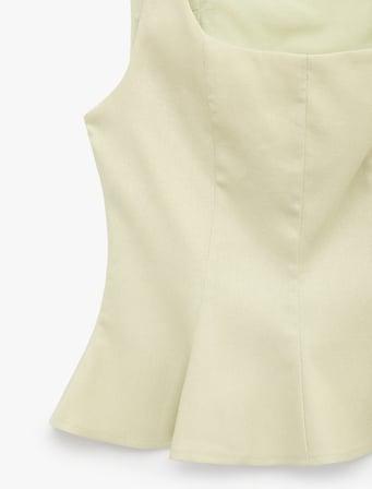 Kolsuz Kare Yaka Peplum Keten Bluz