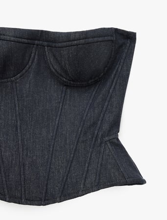 Slim Fit Nervürlü Kolsuz Straplez Korse Büstiyer