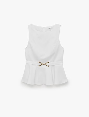 Slim Fit Aksesuarlı Kemer Detaylı Kolsuz Bisiklet Yaka Peplum Bluz