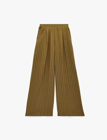 Beli Lastikli Cepli Yüksek Bel Çizgili Geniş Paça Saten Pantolon