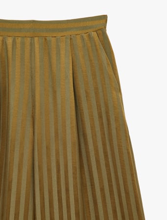 Beli Lastikli Cepli Yüksek Bel Çizgili Geniş Paça Saten Pantolon