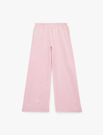 Koton X Sibil Çetinkaya - Pamuklu Beli Bağcıklı Geniş Paça Çizgili Poplin Pantolon