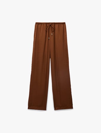 Aerobin Kumaş Straight Fit Cepli Düz Geniş Paça Saten Pantolon