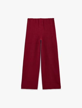 Keten Görünümlü Beli Bağcıklı Cepli Düz Geniş Paça Pantolon