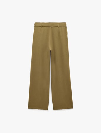 Straight Fit Pileli Kemerli Geniş Paça Pantolon