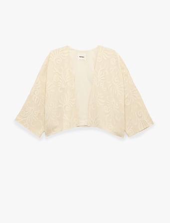 Koton X Melis Ağazat - Pamuklu Floral Dokulu İşlemeli Kısa Kimono